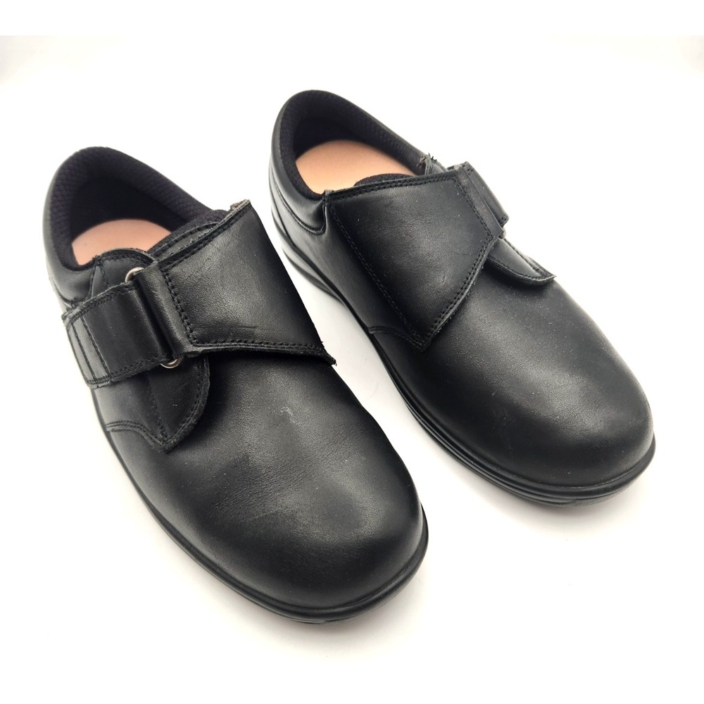 Orthofeet Acadia Women's Size 7.5 Wide Black Leather Hook & Loop Comfort Shoes